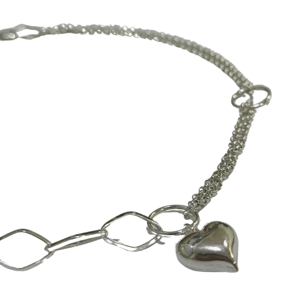 Collar en plata doble tejido con dije corazón