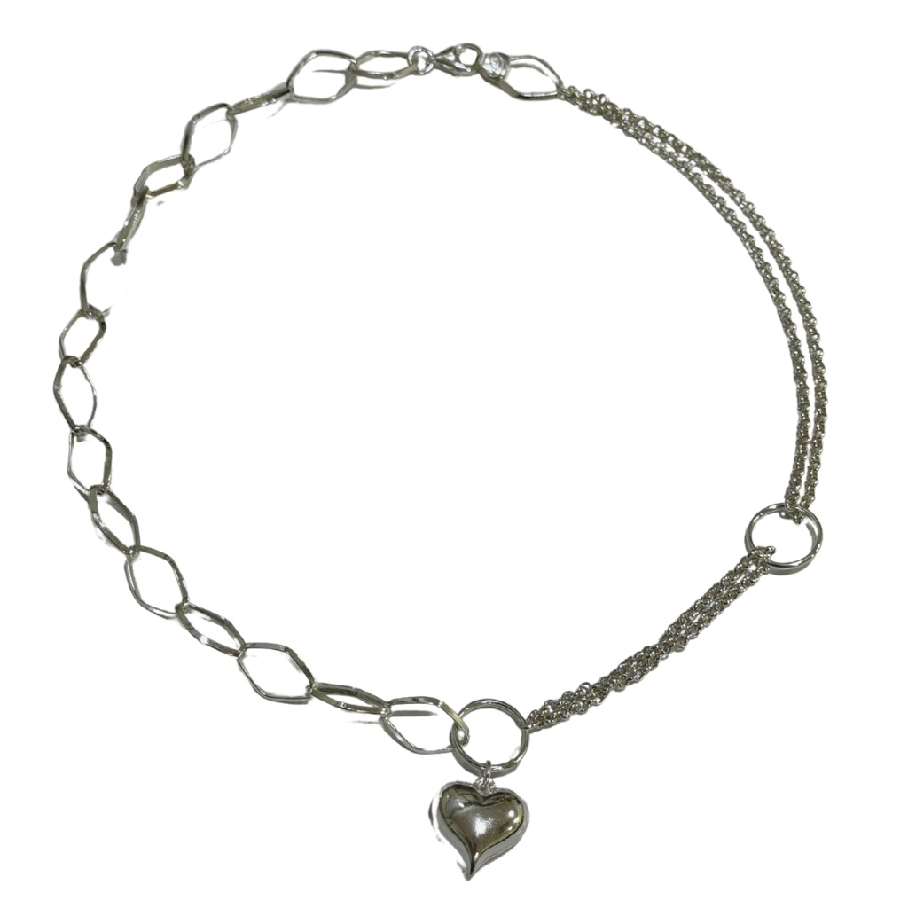 Collar en plata doble tejido con dije corazón