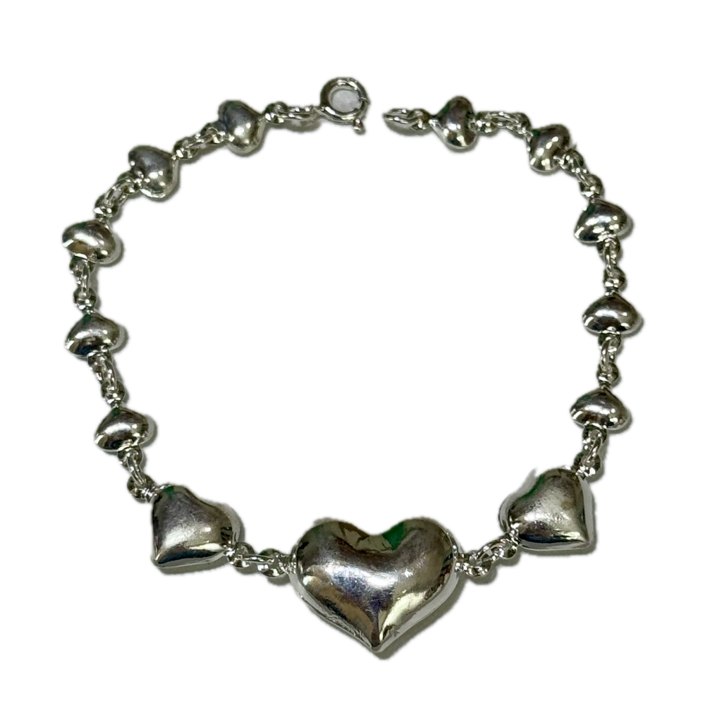 Pulsera en plata corazones gorditos