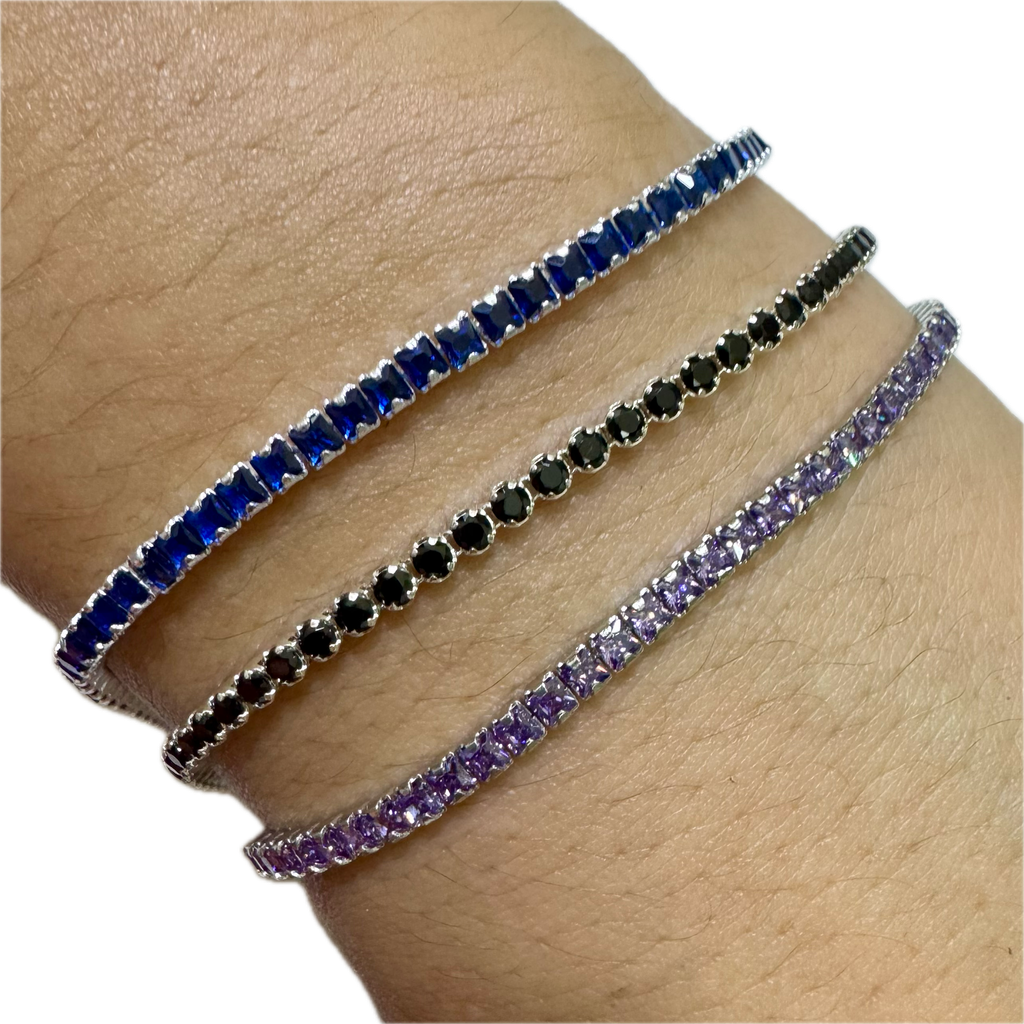 Pulsera tenis plata delgada con circones