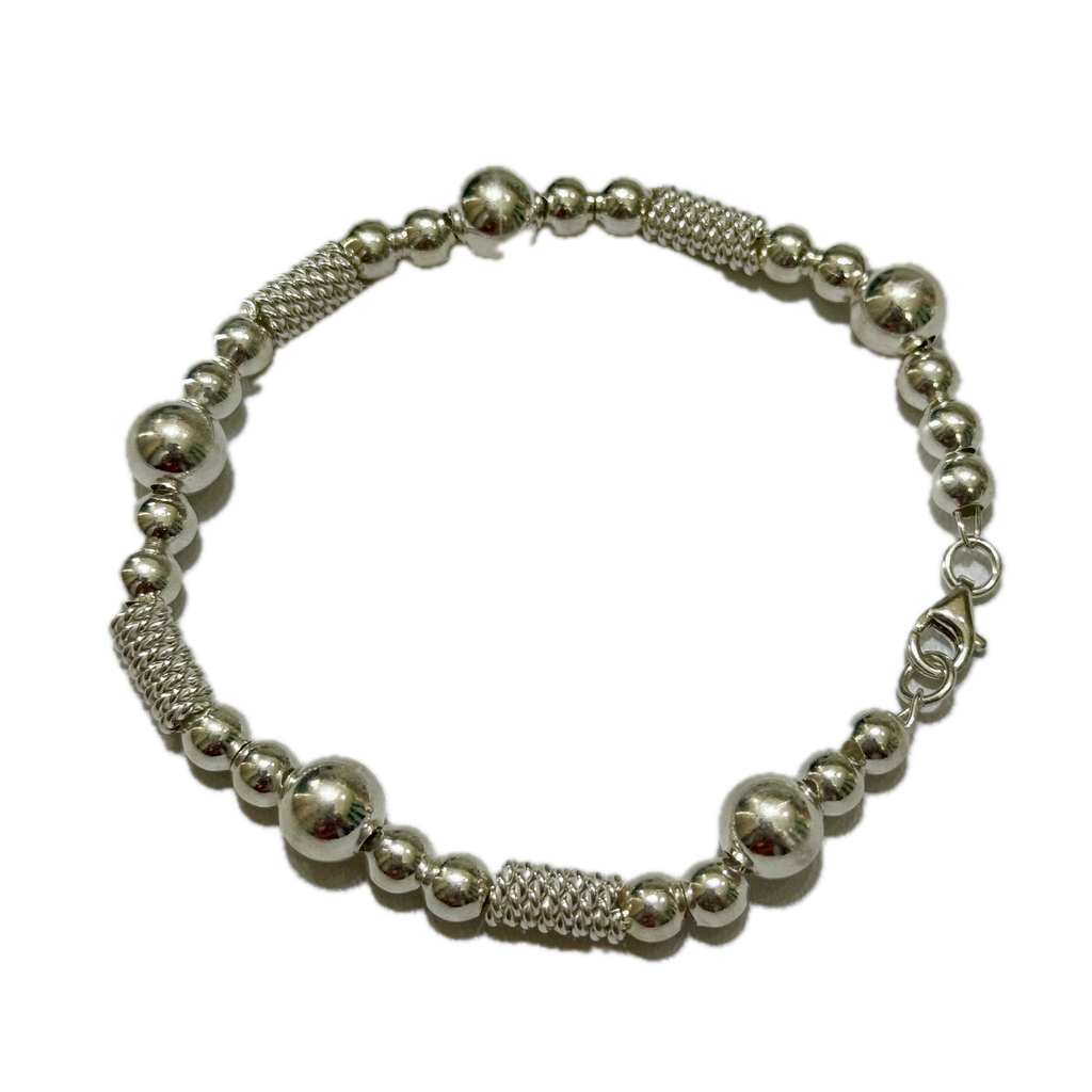 pulsera plata esferas y cilindros