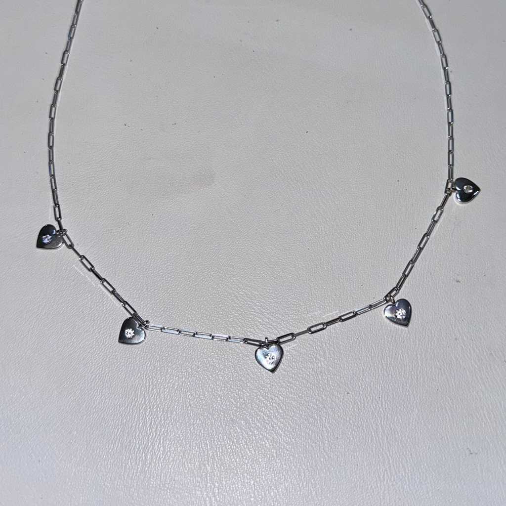 Collar en plata tejido clip con corazones 