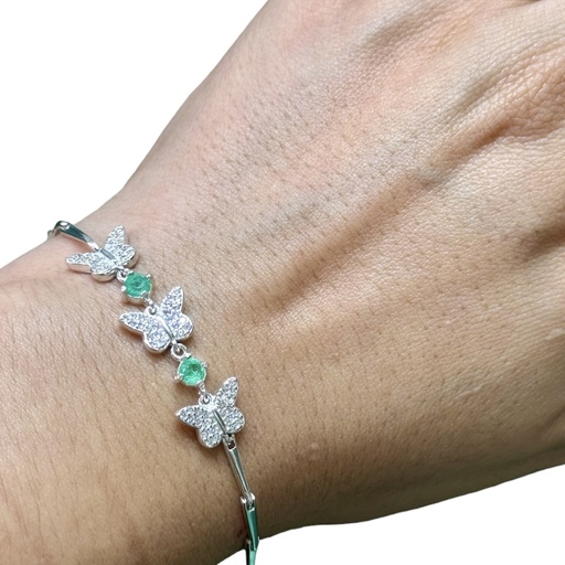 [A0051 PL] Pulsera plata diseño surtido con esmeraldas