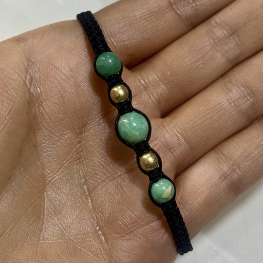 [A0053 PL] Manilla tejida esferas oro +  3 esmeralda