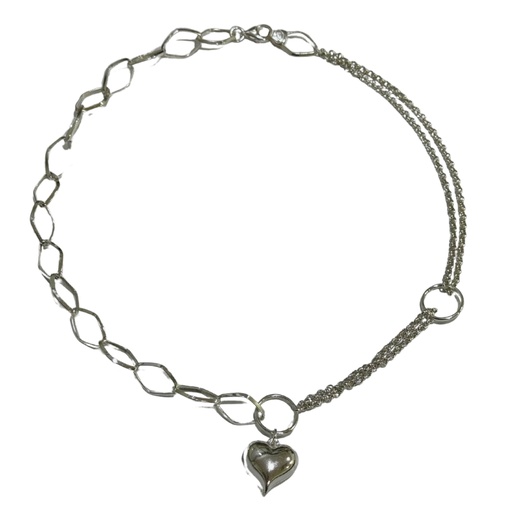 [A0046 CA] Collar en plata doble tejido con dije corazón