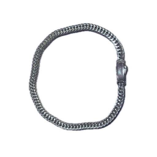 [A0036 PL] Pulsera en plata tejido cubano sistema broche