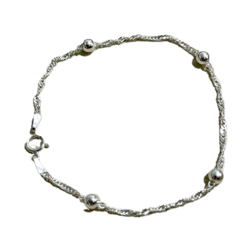 [A0042 PL] Pulsera en Plata tejido Singapur con esferas 18cm x 4mm