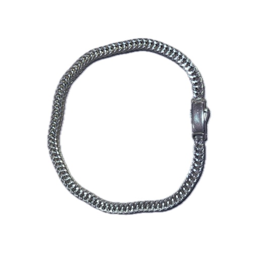 [A0036 PL] Pulsera en plata tejido espina de pez sistema broche