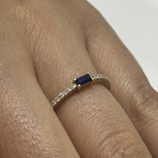 [D-1 AN] Anillo en oro 18K con zafiro y diamantes T 6.5
