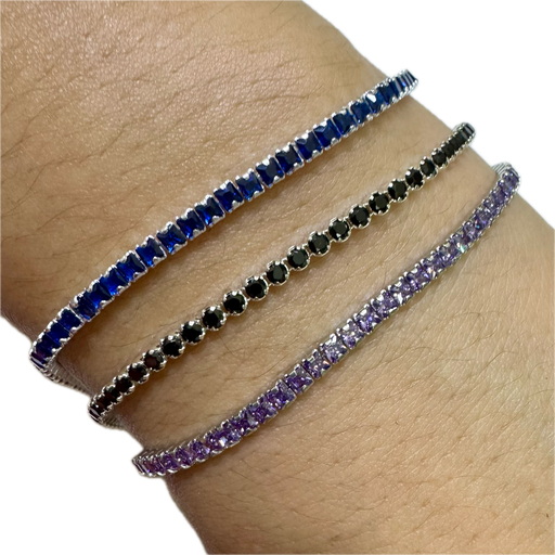 [A0090 PL] Pulsera tenis plata delgada con circones