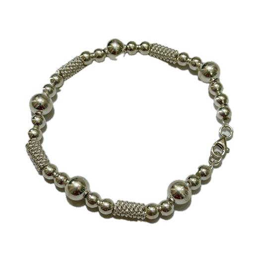 [A0091 PL] pulsera plata esferas y cilindros