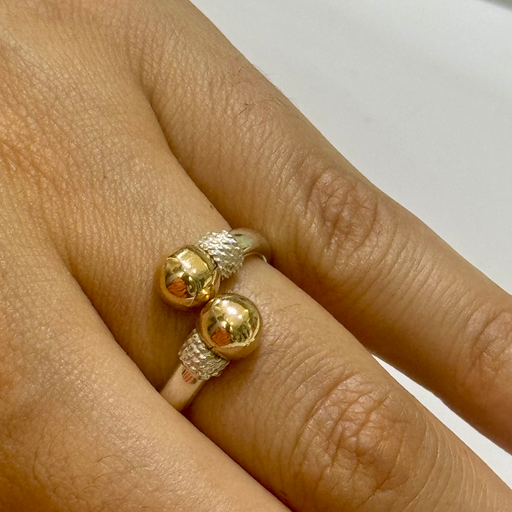[A0101 AN] Anillo plata esferas doradas graduable