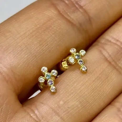 [A0160 AR] Topos oro 18k Cruz con circones colores