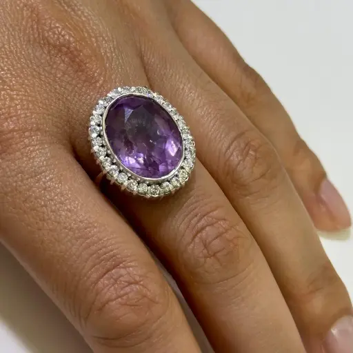 [A0105 AN] Anillo en Plata amatista Gigante T.8