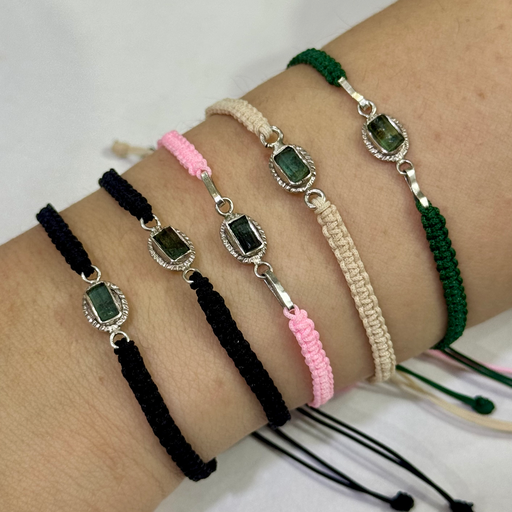 [A0099 PL] Manilla Tejida con Canutillo de esmeralda en Plata surtida