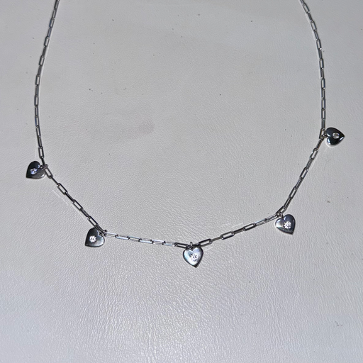 [A0154 CA] Collar en plata tejido clip con corazones 