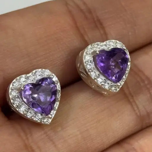 [A0179 AR] Topos en Plata con amatista corazón y circones